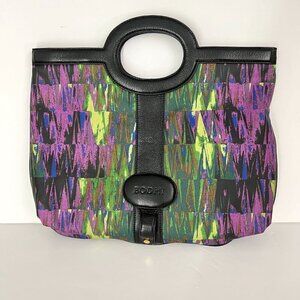 Vintage Bodhi Multicolor Abstract Coated Fabric Leather Trim Large Tote Handbag